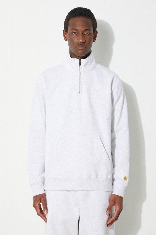 Carhartt WIP Dukserica Carhartt WIP Chase Neck Zip Sweat za muškarce, boja: siva, melanž, I033665.00JXX