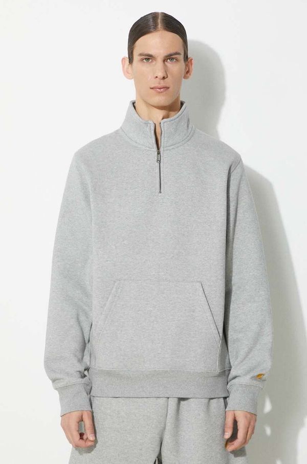 Carhartt WIP Dukserica Carhartt WIP Chase Neck Zip Sweat za muškarce, boja: siva, melanž, I033665.00MXX