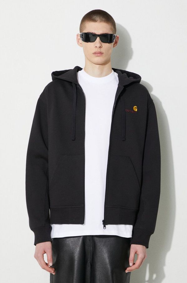 Carhartt WIP Dukserica Carhartt WIP Hooded American Script Jacket za muškarce, boja: crna, s kapuljačom, s aplikacijom, I033063.89XX