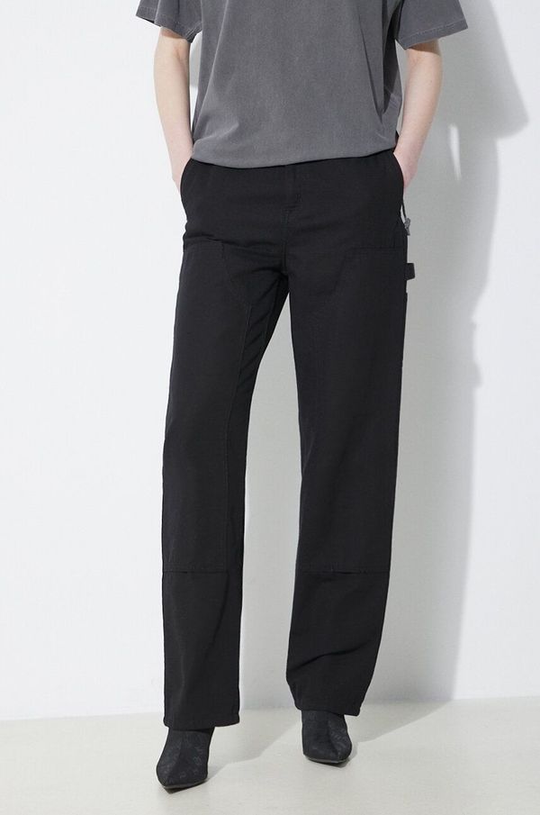 Carhartt WIP Hlače Carhartt WIP Pierce Double Knee Pant za žene, boja: crna, široke, visoki struk, I033139.8902