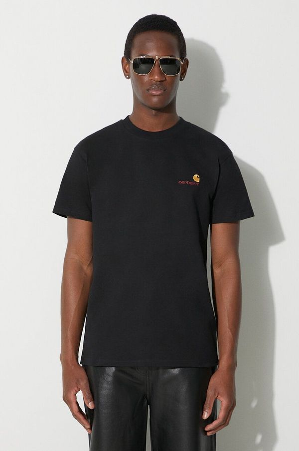 Carhartt WIP Pamučna majica Carhartt WIP S/S American Script T-Shirt za muškarce, boja: crna, s aplikacijom, I029956.89XX