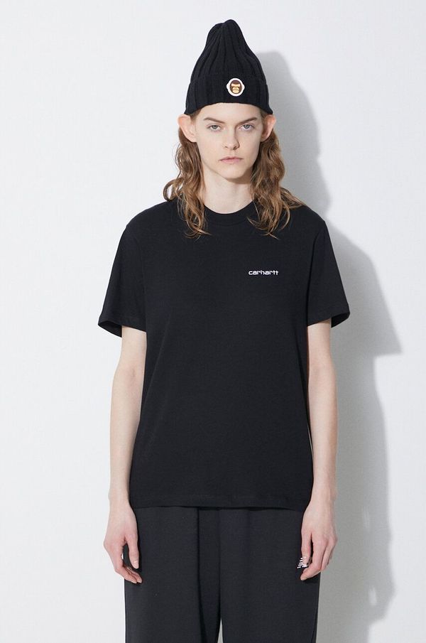 Carhartt WIP Pamučna majica Carhartt WIP S/S Script Embroidery T-S za žene, boja: crna, I032293.0D2XX