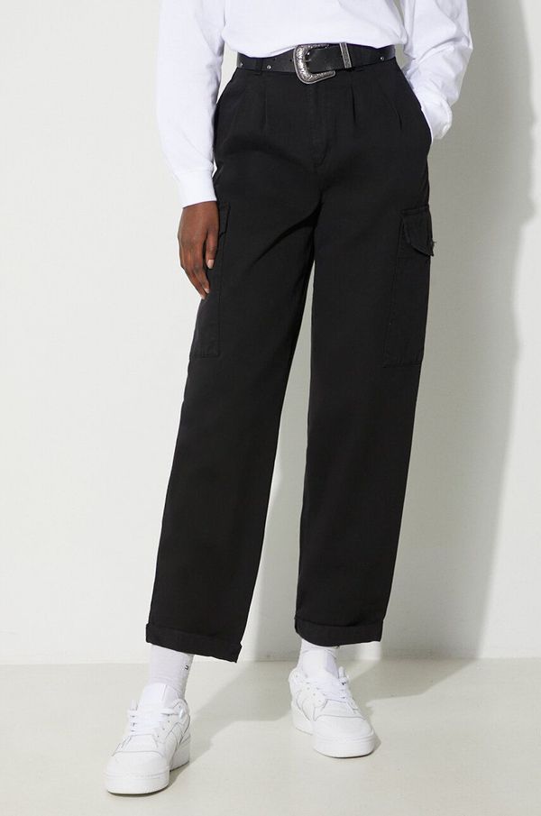 Carhartt WIP Pamučne hlače Carhartt WIP boja: crna, cargo kroj, visoki struk