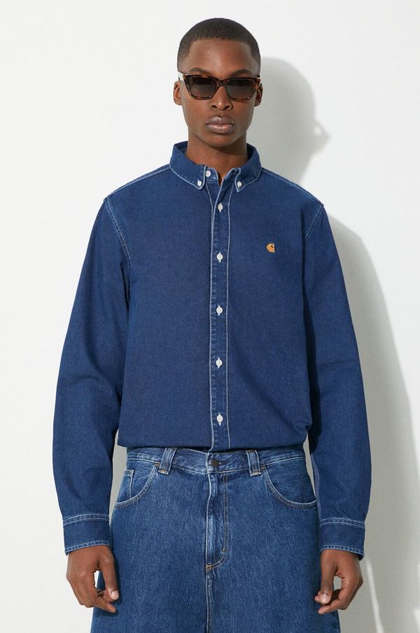 Carhartt WIP Traper košulja Carhartt WIP Weldon Shirt za muškarce, relaxed, s button-down ovratnikom, I031928-BLUESTONE