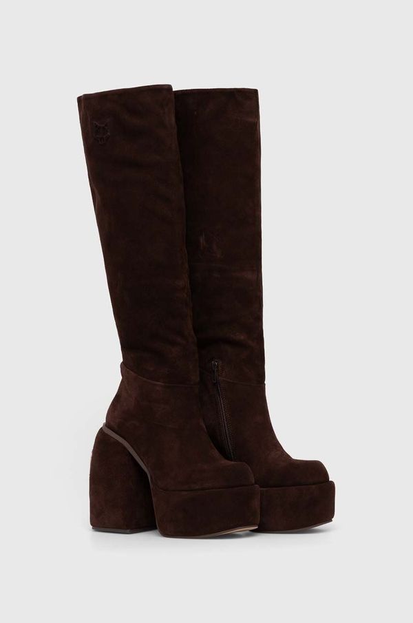 Naked Wolfe Čizme od brušene kože Naked Wolfe za žene, boja: smeđa, s debelom potpeticom, Space Cow Suede Brown