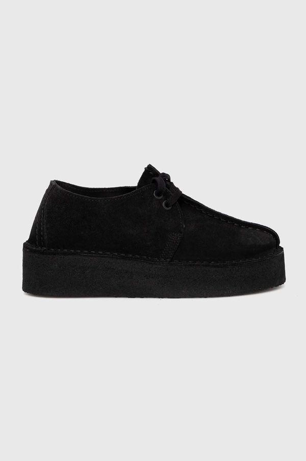 Clarks Originals Cipele od brušene kože Clarks Trek Wedge za žene, boja: crna, ravni potplat, 26174019