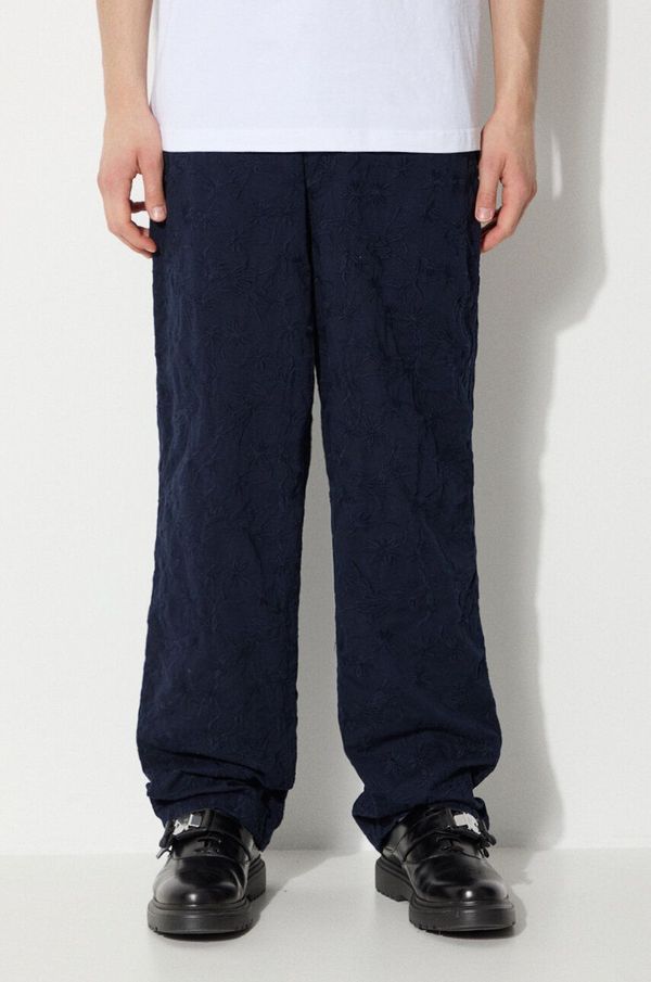 Corridor Pamučne hlače Corridor Floral Embroidered Trouser boja: tamno plava, ravni kroj, TR0076