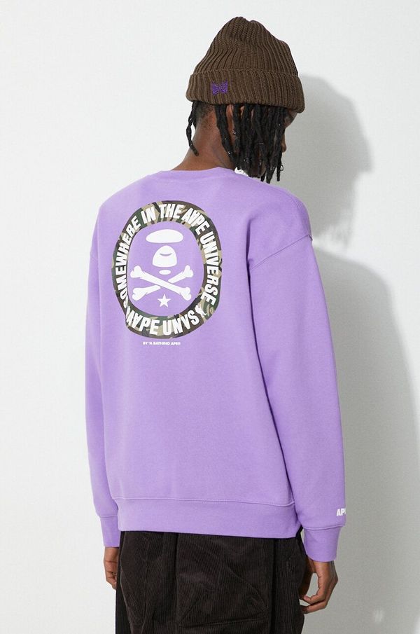 AAPE Dukserica AAPE Loose Fit Crewneck Back X-Bone za muškarce, boja: ljubičasta, s tiskom, ASWA324