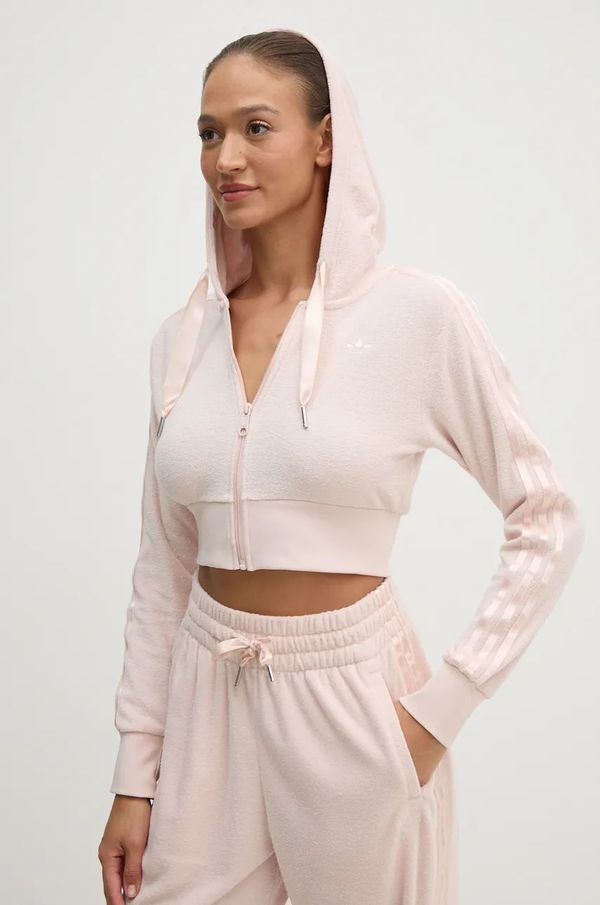 adidas Originals Dukserica adidas Originals Femme Galore Short Fulzip Hoodie za žene, boja: ružičasta, s kapuljačom, s aplikacijom, JN3005