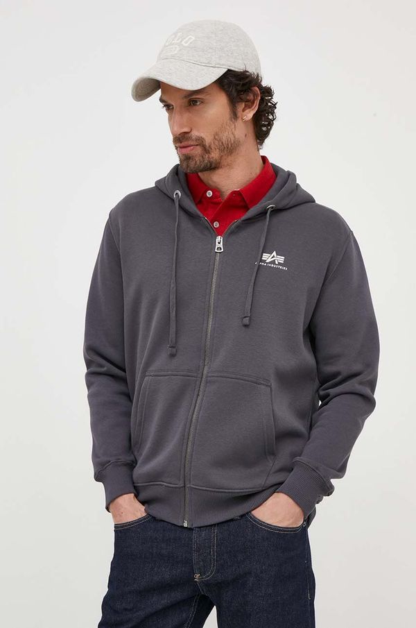 Alpha Industries Dukserica Alpha Industries za muškarce, boja: siva, s kapuljačom, s tiskom, 118342.136-GreyBlack