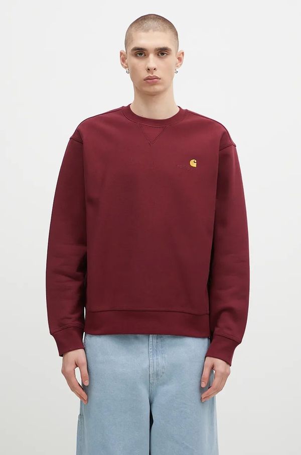 Carhartt WIP Dukserica Carhartt WIP American Script Sweat za muškarce, boja: bordo, bez uzorka, I025475.2BYXX