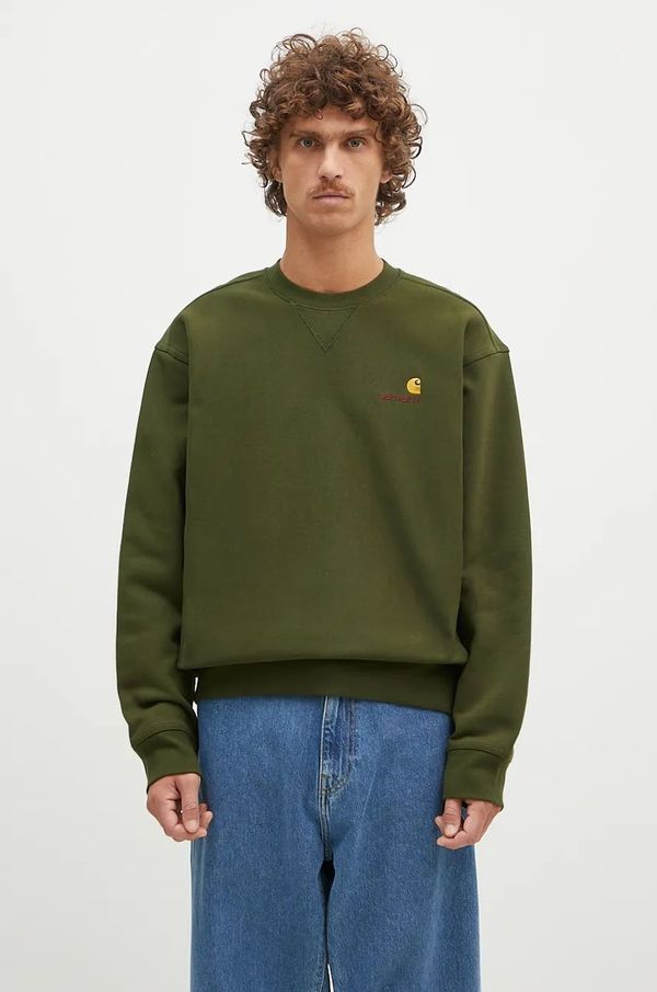 Carhartt WIP Dukserica Carhartt WIP American Script Sweat za muškarce, boja: zelena, s kapuljačom, bez uzorka, I025475.2BRXX