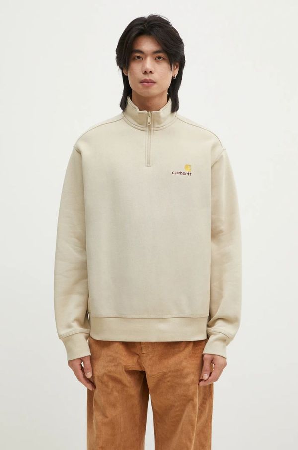 Carhartt WIP Dukserica Carhartt WIP Half Zip American Script Sweat za muškarce, boja: bež, s aplikacijom, I027014.2LPXX