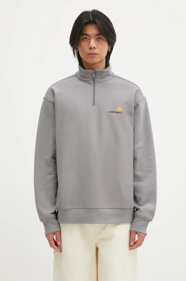 Carhartt WIP Dukserica Carhartt WIP Half Zip American Script Sweat za muškarce, boja: siva, bez uzorka, I027014.2LRXX