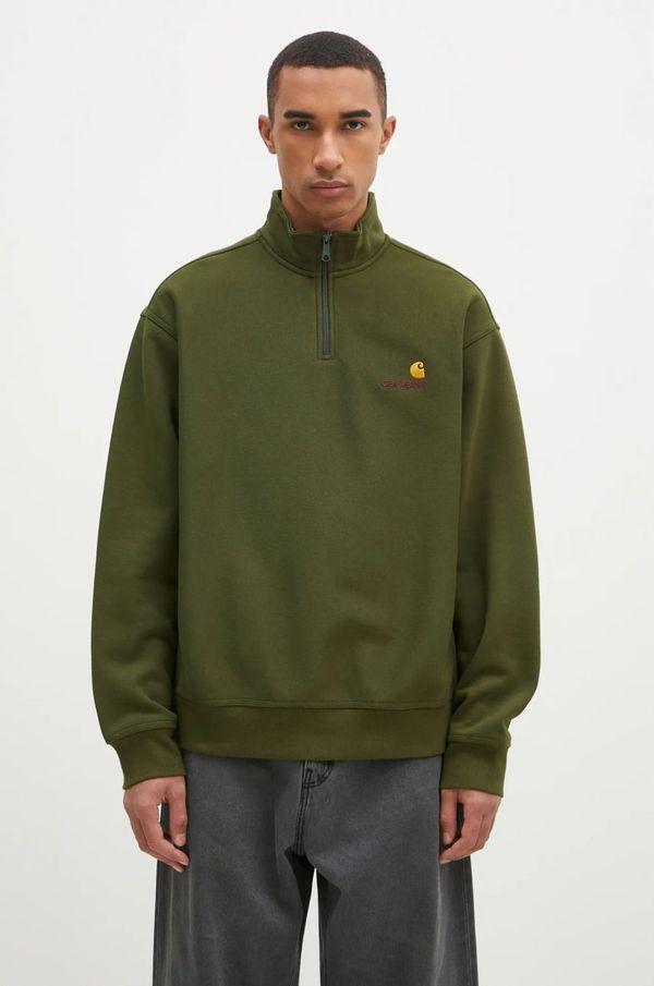 Carhartt WIP Dukserica Carhartt WIP Half Zip American Script Sweat za muškarce, boja: zelena, bez uzorka, I027014.2BRXX