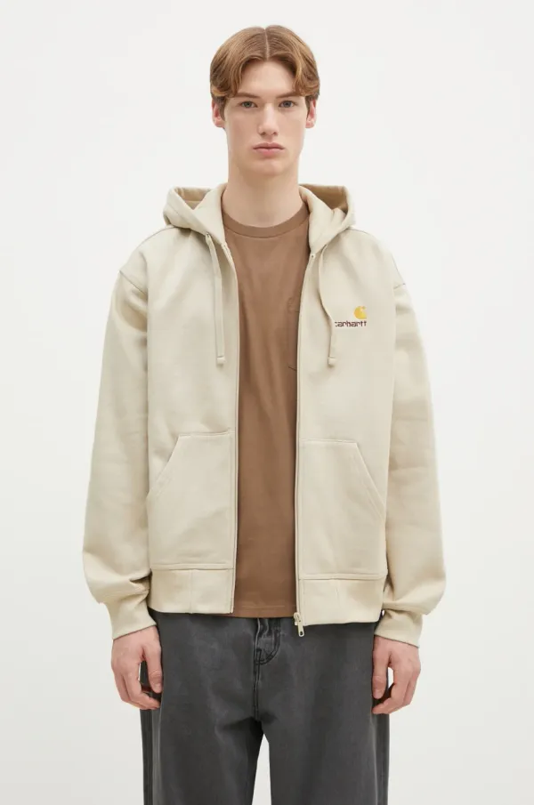 Carhartt WIP Dukserica Carhartt WIP Hooded American Script Jacket za muškarce, boja: bež, s kapuljačom, bez uzorka, I033063.2LPXX