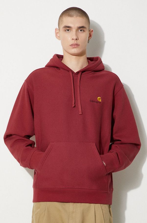 Carhartt WIP Dukserica Carhartt WIP Hooded American Script Sweat za muškarce, boja: bordo, s kapuljačom, bez uzorka, I028279.002XX