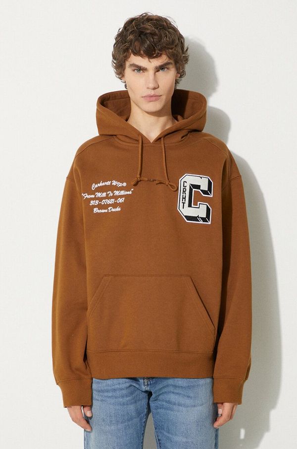 Carhartt WIP Dukserica Carhartt WIP Hooded Brown Ducks Sweat za muškarce, boja: smeđa, s kapuljačom, s aplikacijom, I033930.HZXX