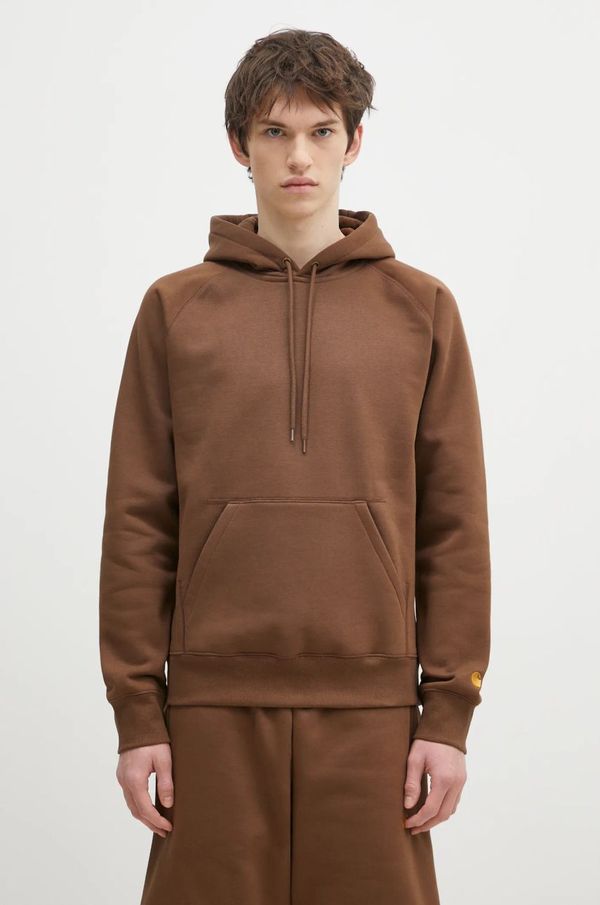 Carhartt WIP Dukserica Carhartt WIP Hooded Chase Sweat za muškarce, boja: smeđa, s kapuljačom, bez uzorka, I033661.218XX