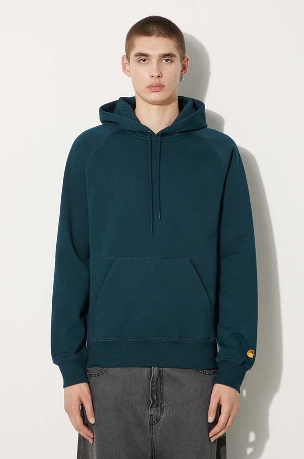 Carhartt WIP Dukserica Carhartt WIP Hooded Chase Sweat za muškarce, boja: tirkizna, s kapuljačom, bez uzorka, I033661.2D0XX