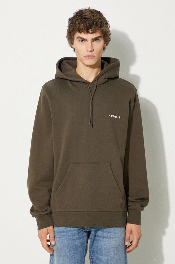 Carhartt WIP Dukserica Carhartt WIP Hooded Script Embroidery Sweat za muškarce, boja: zelena, s kapuljačom, bez uzorka, I033658.00XXX