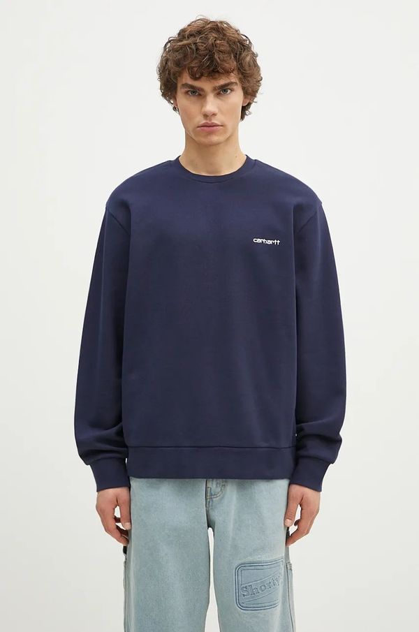 Carhartt WIP Dukserica Carhartt WIP Script Embroidery Sweat za muškarce, boja: tamno plava, s aplikacijom, I033657.2AHXX