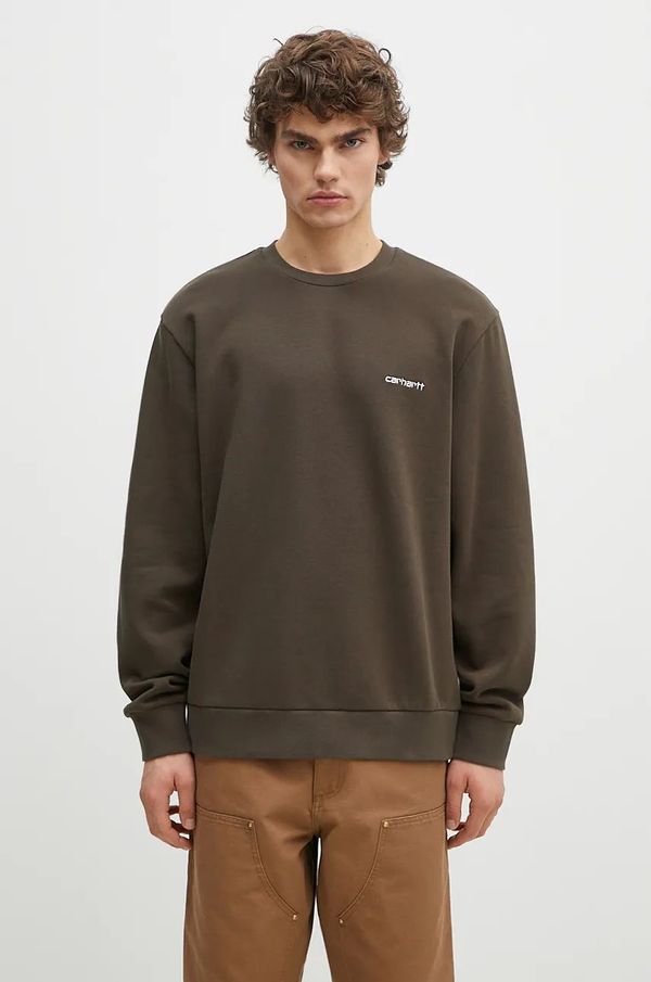 Carhartt WIP Dukserica Carhartt WIP Script Embroidery Sweat za muškarce, boja: zelena, bez uzorka, I033657.00XXX