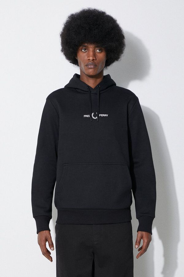 Fred Perry Dukserica Fred Perry Double Graphic Hooded Sweat za muškarce, boja: crna, s kapuljačom, s tiskom, M7716.102