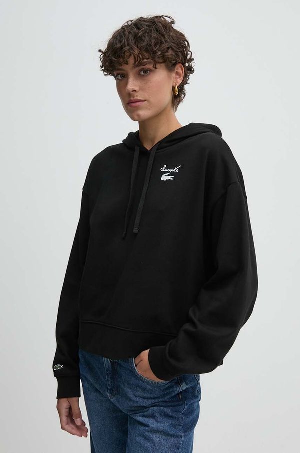 Lacoste Dukserica Lacoste za žene, boja: crna, s kapuljačom, s tiskom, SF2649
