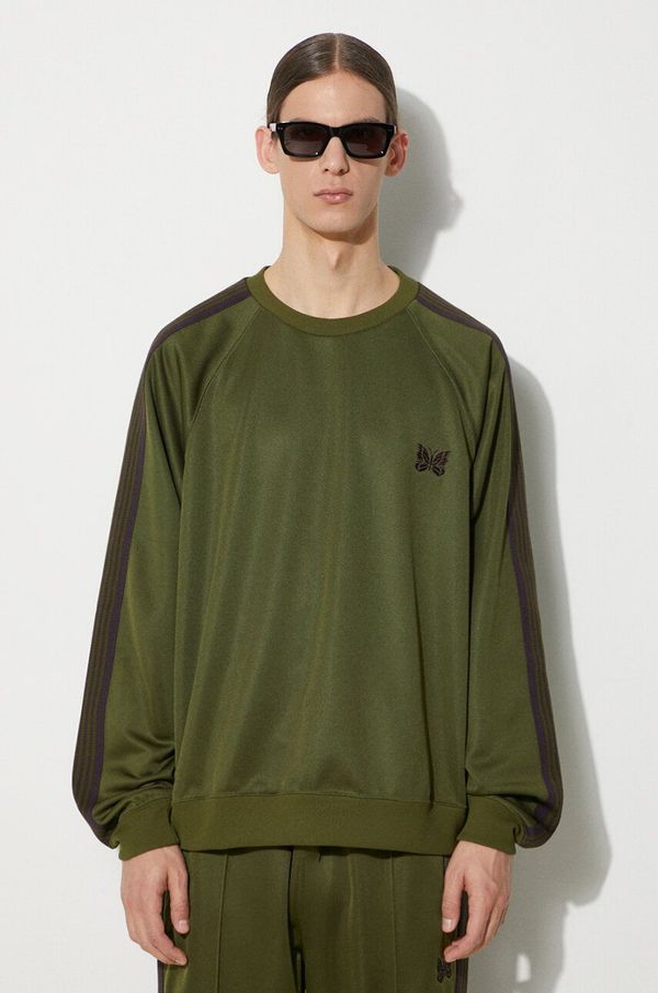 Needles Dukserica Needles Track Crew Neck Shirt za muškarce, boja: zelena, s aplikacijom, OT227