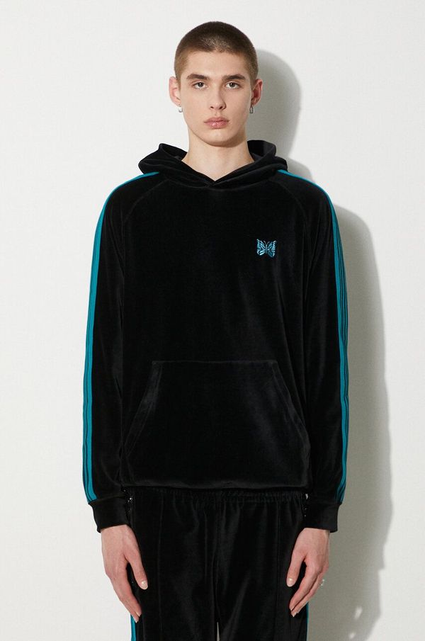 Needles Dukserica Needles Track Hoody za muškarce, boja: crna, s kapuljačom, s uzorkom, OT234