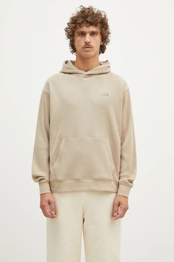 New Balance Dukserica New Balance Waffle Knit Hoodie za muškarce, boja: bež, s kapuljačom, bez uzorka, MT43519SOT