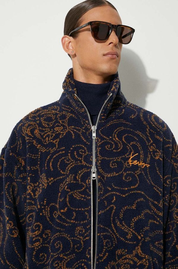 Kenzo Dukserica od flisa Kenzo Star Tiger Jacket boja: tamno plava, s uzorkom, FE65BL2094FB.79