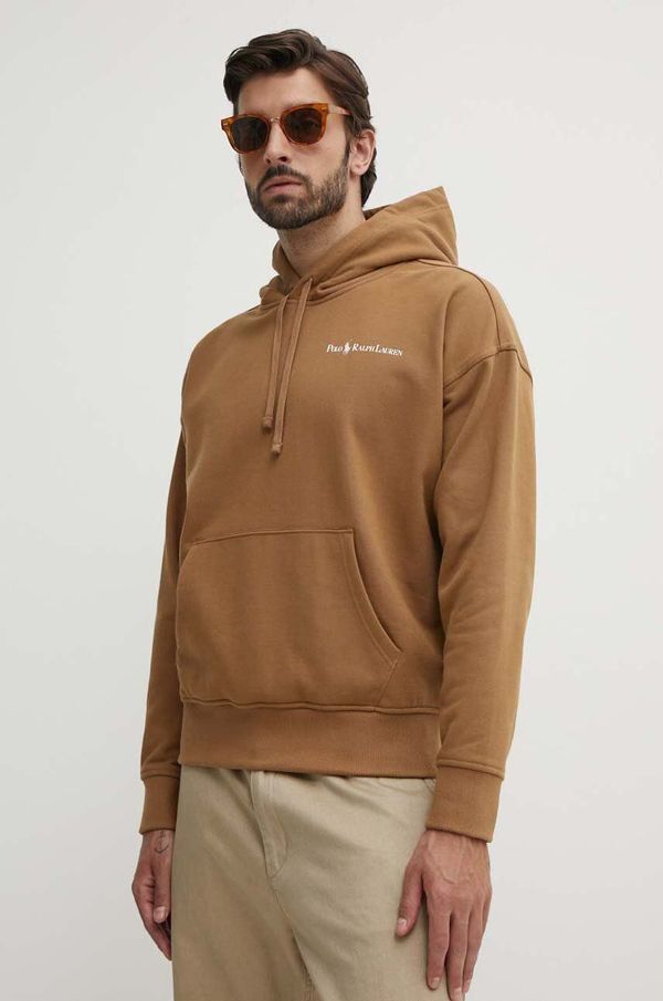 Polo Ralph Lauren Dukserica Polo Ralph Lauren za muškarce, boja: smeđa, s kapuljačom, s tiskom, 710950132001