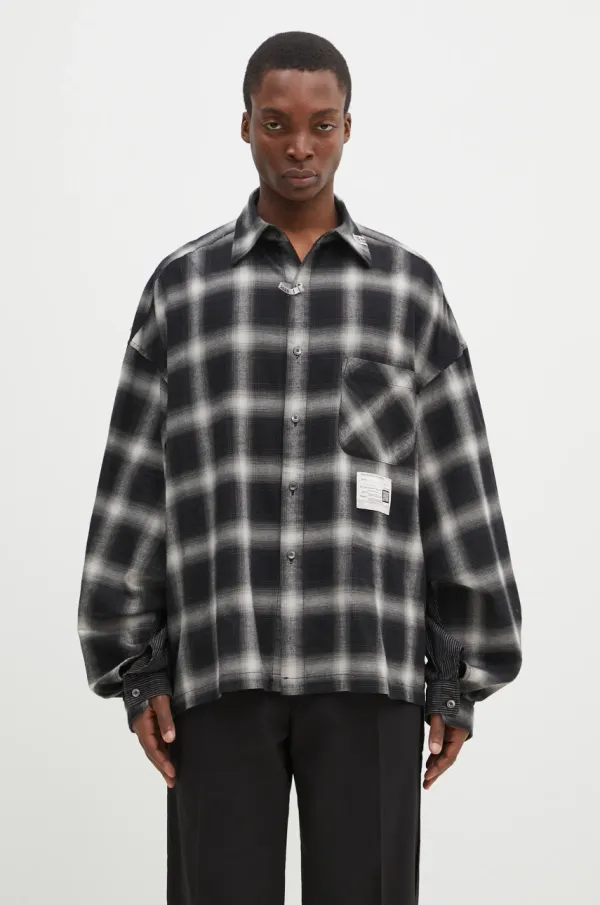 Maison MIHARA YASUHIRO Dvostrana košulja s mješavinom lana Maison MIHARA YASUHIRO Both Fronts L/S Shirts boja: crna, relaxed, s ruskim ovratnikom, A14SH081