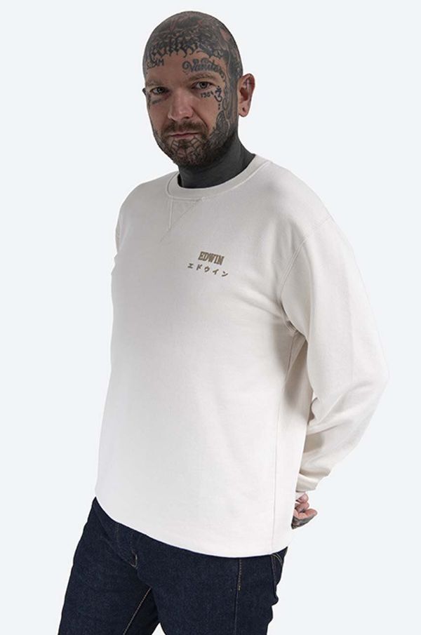 Edwin Pamučna dukserica Edwin Base Crew za muškarce, boja: bijela, s tiskom, I025854.WHW67-Cream