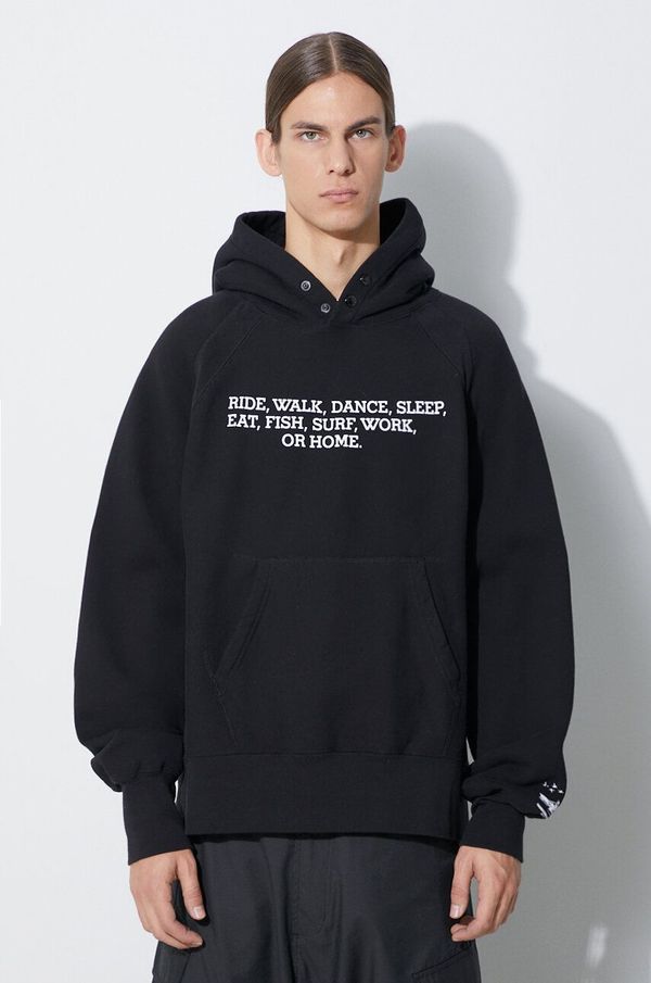 Engineered Garments Pamučna dukserica Engineered Garments Raglan Hoodie za muškarce, boja: crna, s kapuljačom, s tiskom, 23F1B021.NP098