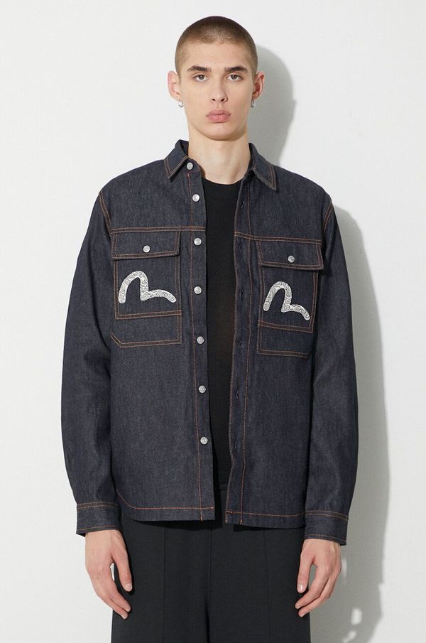 Evisu Traper košulja Evisu Cloud Element Seagull za muškarce, boja: tamno plava, regular, s klasičnim ovratnikom, 2EAHTM3SL7031XXCT
