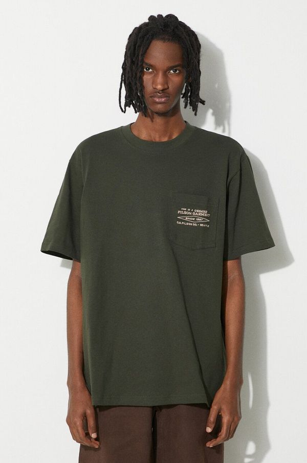 Filson Pamučna majica Filson Embroidered Pocket za muškarce, boja: zelena, s aplikacijom, FMTEE0042