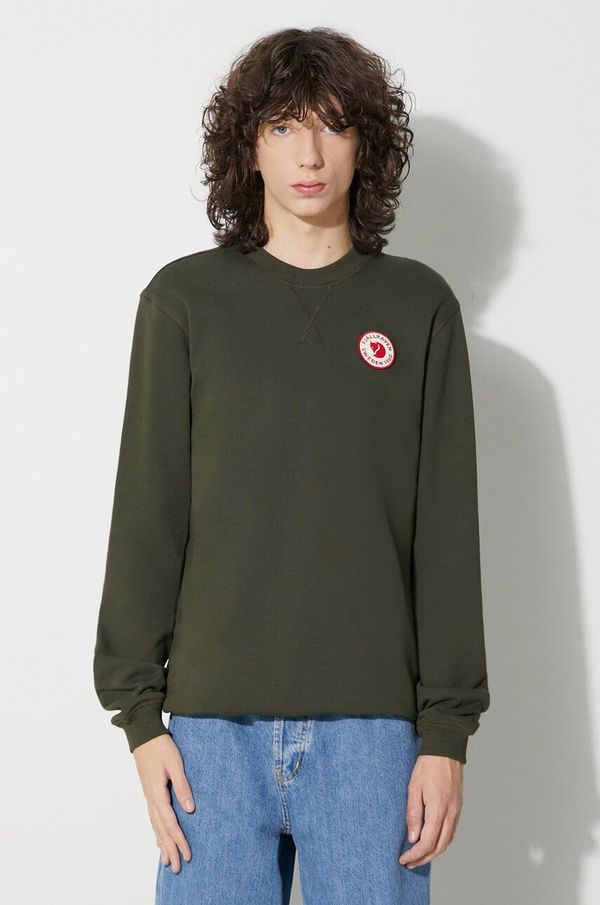 Fjallraven Pamučna dukserica Fjallraven 1960 Logo Badge Sweater za muškarce, boja: zelena, s aplikacijom, F87163.662