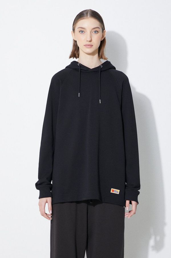 Fjallraven Pamučna dukserica Fjallraven Vardag Hoodie za žene, boja: crna, s kapuljačom, bez uzorka, F86987