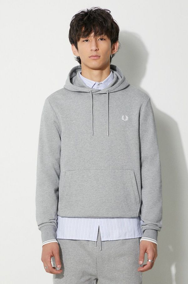 Fred Perry Pamučna dukserica Fred Perry za muškarce, boja: siva, s kapuljačom, melanž, M2643.R49