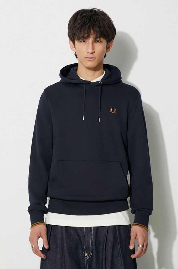 Fred Perry Pamučna dukserica Fred Perry za muškarce, boja: tamno plava, s kapuljačom, bez uzorka, M2643.R63