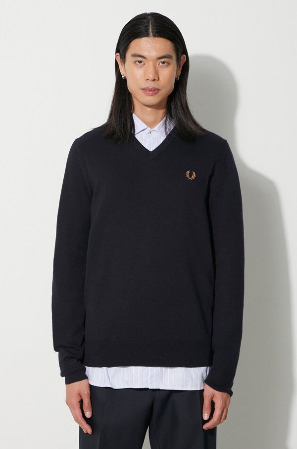 Fred Perry Vuneni pulover Fred Perry za muškarce, boja: tamno plava, lagani, K9600.795