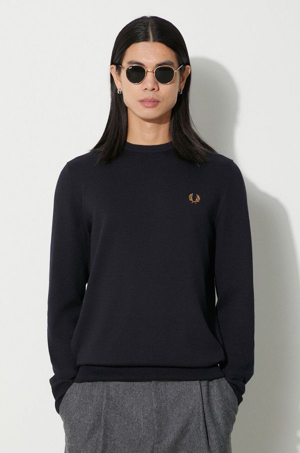 Fred Perry Vuneni pulover Fred Perry za muškarce, boja: tamno plava, lagani, K9601.795