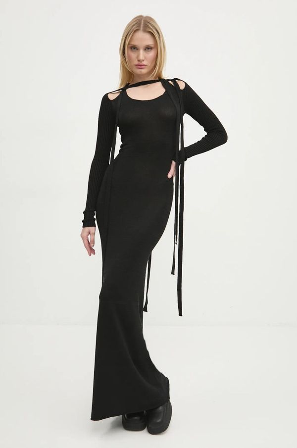 Y/Project Haljina Y/Project MULTISCARF LONG SLEEVE KNIT DRESS boja: crna, maxi, uska, 106DR008
