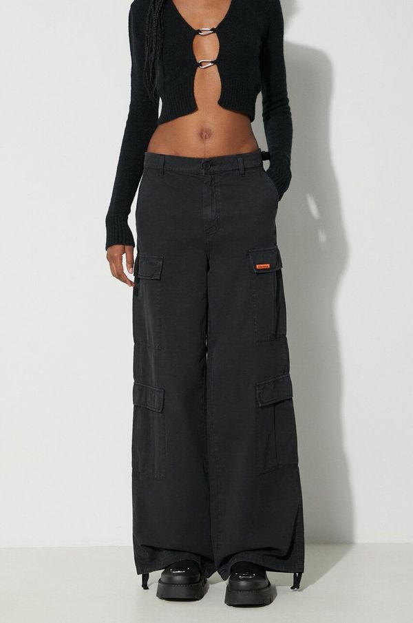 Heron Preston Hlače s dodatkom lana Heron Preston Vintage Wash Canvas Cargo boja: crna, cargo kroj, visoki struk, HWCF008F23FAB0011000