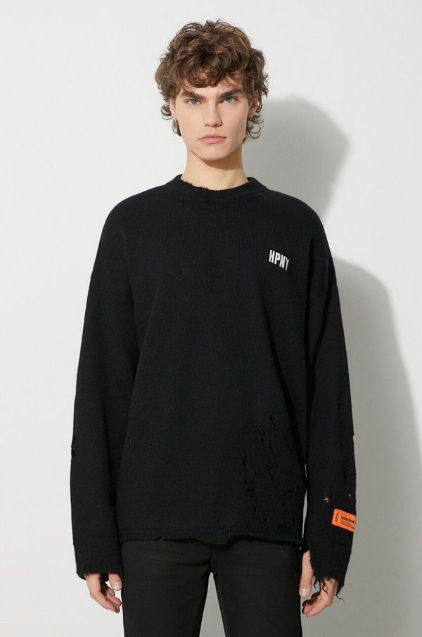 Heron Preston Vuneni pulover Heron Preston Shredded Knit Crewneck za muškarce, boja: crna, HMHE011F23KNI0011001