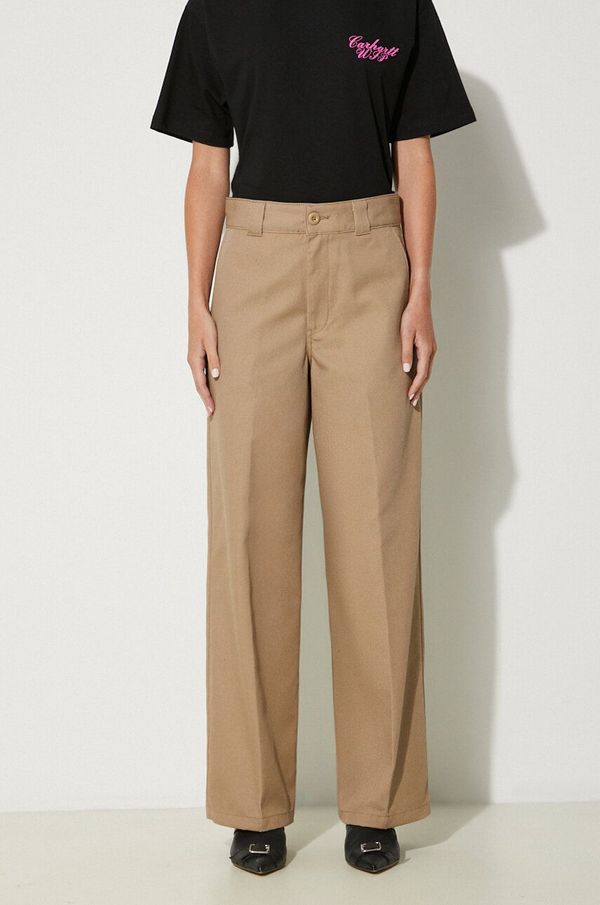 Carhartt WIP Hlače Carhartt WIP Craft Pant za žene, boja: bež, ravni kroj, visoki struk, I032968.8Y01