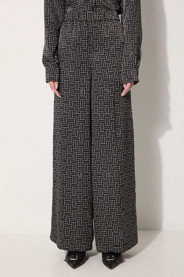 Kenzo Hlače Kenzo Weave Pajama Pants za žene, boja: crna, široke, visoki struk, FE62PA0849R1.99